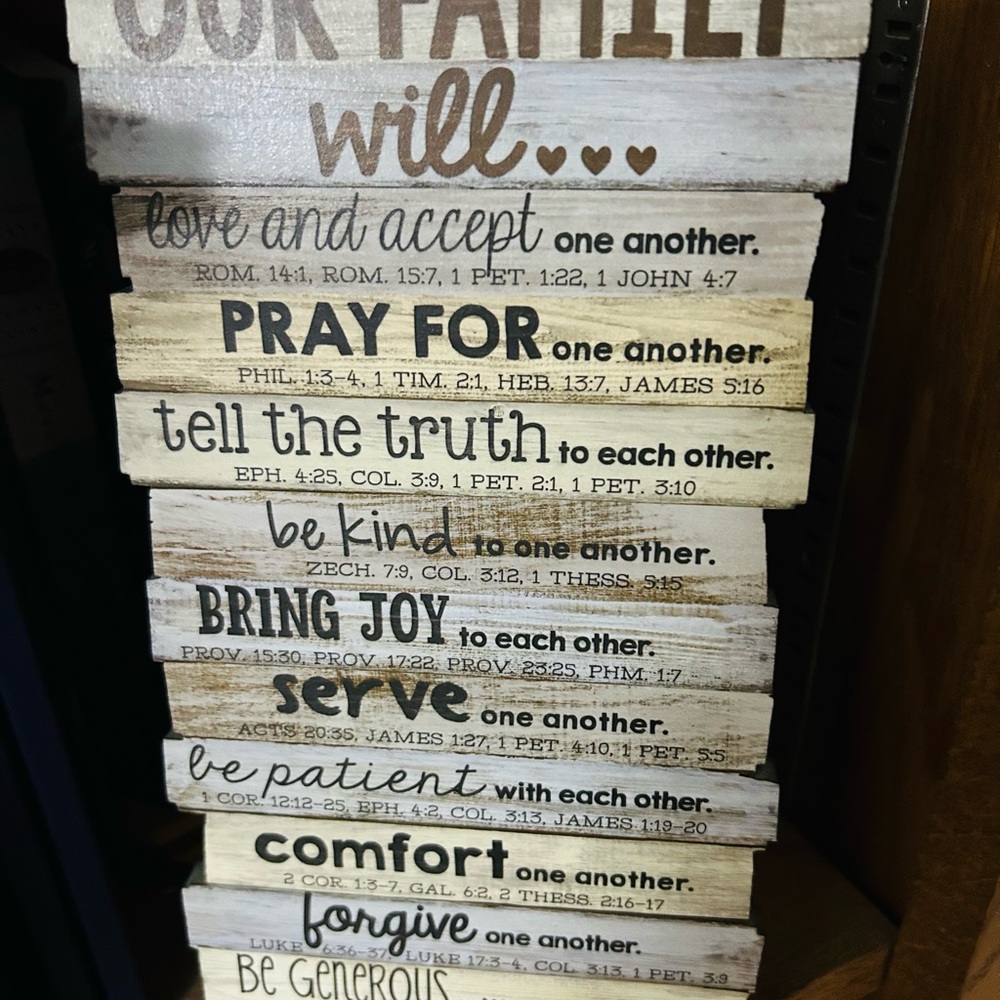 Our Family Will Inspirational Wooden Block Sign - Brown and Cream